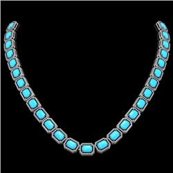52.89 ctw Turquoise & Diamond Micro Pave Halo Necklace 10K White Gold