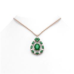 13.08 ctw Emerald & Diamond Necklace 18K Rose Gold