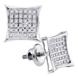 Sterling Silver Round Diamond Square Kite Cluster Stud Earrings 1/4 Cttw