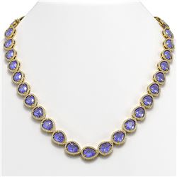 44.8 ctw Tanzanite & Diamond Micro Pave Halo Necklace 10K Yellow Gold