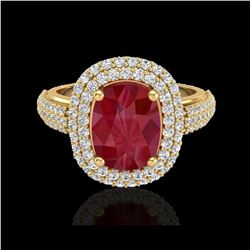 3.50 ctw Ruby & Micro Pave VS/SI Diamond Certified Ring 18K Yellow Gold