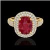 Image 1 : 3.50 ctw Ruby & Micro Pave VS/SI Diamond Certified Ring 18K Yellow Gold