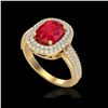 Image 2 : 3.50 ctw Ruby & Micro Pave VS/SI Diamond Certified Ring 18K Yellow Gold