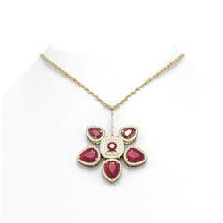 15.50 ctw Ruby Diamond Necklace 18K Yellow Gold