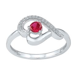 Sterling Silver Round Lab-Created Ruby Diamond Heart Ring 1/2 Cttw