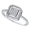 Image 1 : 14kt White Gold Round Diamond Square Frame Cluster Slender Ring 1/6 Cttw