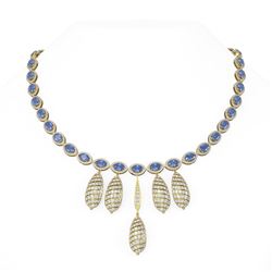 53.71 ctw Tanzanite & Diamond Necklace 18K Yellow Gold