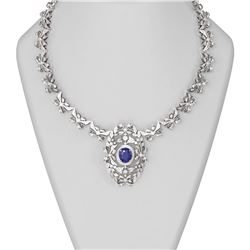 13.71 ctw Sapphire & Diamond Necklace 18K White Gold