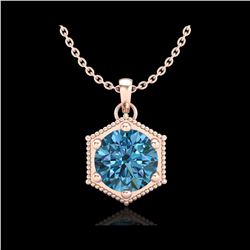 0.82 ctw Fancy Intense Blue Diamond Art Deco Necklace 18K Rose Gold