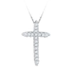 10kt White Gold Round Diamond Cross Religious Pendant 1/4 Cttw