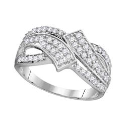 10kt White Gold Round Diamond Bypass Crossover Band Ring 1/2 Cttw