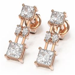 3 ctw Princess and Marquise Cut Diamond Earrings 18K Rose Gold