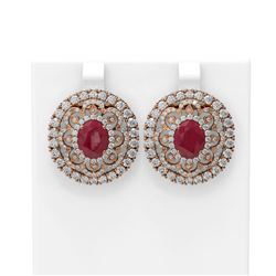 13.01 ctw Ruby & Diamond Earrings 18K Rose Gold