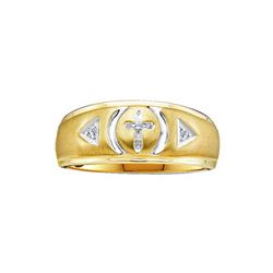 Yellow-tone Sterling Silver Mens Round Diamond Cross Wedding Band Ring 1/20 Cttw