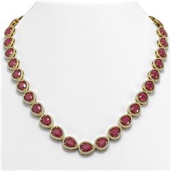64.01 ctw Ruby & Diamond Micro Pave Halo Necklace 10K Yellow Gold