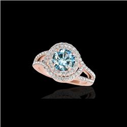 1.9 ctw SI Certified Fancy Blue Diamond Solitaire Halo Ring 10K Rose Gold