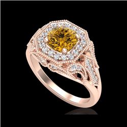 1.75 ctw Intense Fancy Yellow Diamond Art Deco Ring 18K Rose Gold