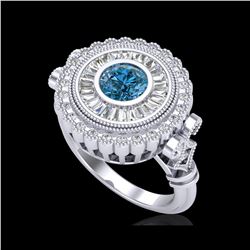 2.03 ctw Fancy Intense Blue Diamond Art Deco Ring 18K White Gold
