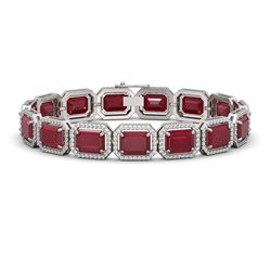 38.61 ctw Ruby & Diamond Micro Pave Halo Bracelet 10K White Gold