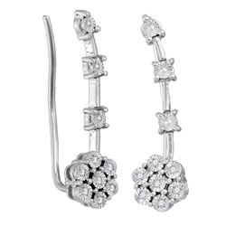 Sterling Silver Round Diamond Illusion-set Cluster Climber Earrings 1/20 Cttw
