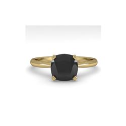 3.0 ctw Cushion Black Diamond Engagement Designer Ring 14K Yellow Gold