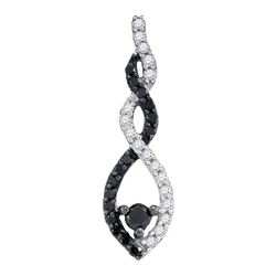 10kt White Gold Round Black Color Enhanced Diamond Solitaire Twist Teardrop Pendant 1/4 Cttw