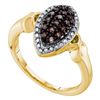 Image 1 : 10kt Yellow Gold Round Brown Diamond Oval Cluster Ring 1/5 Cttw