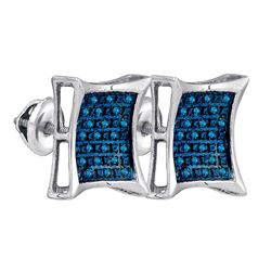 Sterling Silver Mens Round Blue Color Enhanced Diamond Square Kite Earrings 1/6 Cttw