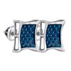 Image 1 : Sterling Silver Mens Round Blue Color Enhanced Diamond Square Kite Earrings 1/6 Cttw