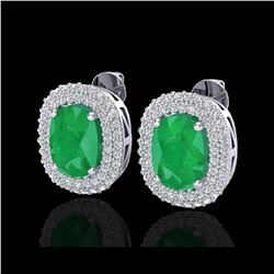 6.30 ctw Emerald & Micro Pave VS/SI Diamond Earrings 18K White Gold