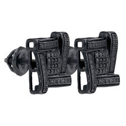 Black-rhodium Sterling Silver Mens Round Black Color Enhanced Diamond Square Cluster Earrings .03 Ct