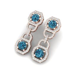 4 ctw SI/I Intense Blue Diamond Earrings 18K Rose Gold