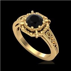 1 ctw Fancy Black Diamond Engagement Art Deco Ring 18K Yellow Gold