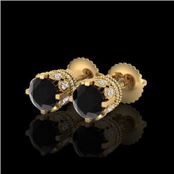 3 ctw Fancy Black Diamond Art Deco Stud Earrings 18K Yellow Gold