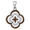 Image 1 : 10kt White Gold Round Brown Diamond Quatrefoil Cluster Pendant 1/4 Cttw