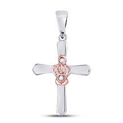 Two-tone Sterling Silver Round Diamond Dainty Cross Pendant .02 Cttw