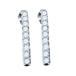 10k White Gold Round Pave-set Diamond Screwback Dangle Earrings 1/2 Cttw