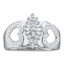 10kt White Gold Round Diamond Double Heart Cluster Ring 1/8 Cttw