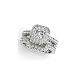 1.05 ctw Certified VS/SI Cushion Diamond 2pc Set Ring Halo 14K White Gold
