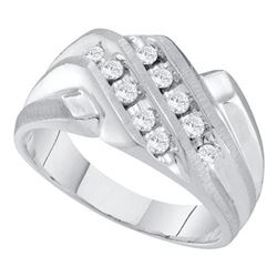 10kt White Gold Mens Round Diamond Double Row Fashion Ring 1/3 Cttw