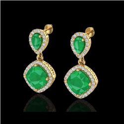 7 ctw Emerald & Micro Pave VS/SI Diamond Earrings Designer 10K Yellow Gold