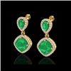 Image 1 : 7 ctw Emerald & Micro Pave VS/SI Diamond Earrings Designer 10K Yellow Gold