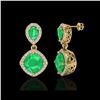 Image 2 : 7 ctw Emerald & Micro Pave VS/SI Diamond Earrings Designer 10K Yellow Gold