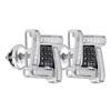 Image 1 : Sterling Silver Mens Round Black Color Enhanced Diamond Square Cluster Stud Earrings .03 Cttw