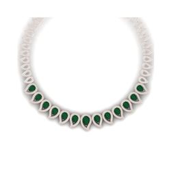 33.4 ctw Emerald & VS Diamond Necklace 18K Rose Gold