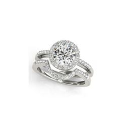 1.18 ctw Certified VS/SI Diamond 2pc Wedding Set Halo 14K White Gold