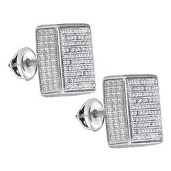 Sterling Silver Mens Round Pave-set Diamond 3D Square Cluster Stud Earrings 1/2 Cttw