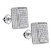 Image 1 : Sterling Silver Mens Round Pave-set Diamond 3D Square Cluster Stud Earrings 1/2 Cttw