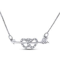 Sterling Silver Round Diamond Double Heart Arrow Necklace 1/20 Cttw