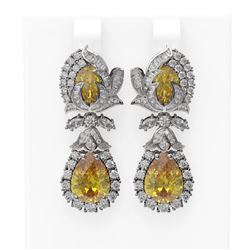 12.25 ctw Canary Citrine & Diamond Earrings 18K White Gold